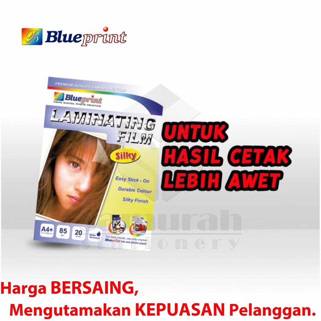 

Plastik Laminating Film Tempel Glossy / Silky Blueprint A4+ 55 / BP - GFA455 / Laminating dingin