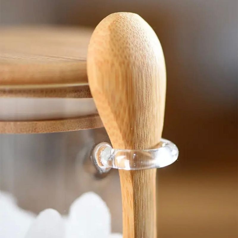 Murah  Toples Mini Wadah Bumbu Dengan Sendok Kayu 250 Ml / Toples Kaca Tutup Kayu / Tempat Bumbu