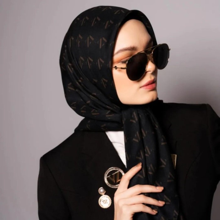 Terlaris Vivi Zubedi Monogram Voal Scarf - Black Ombre SALE