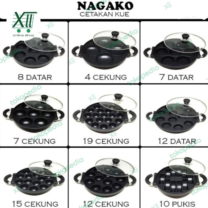 DISKON NAGAKO NON STICK CAKE PAN 8 LUBANG DATAR CETAKAN KUE LUMPUR MARTABAK READYY