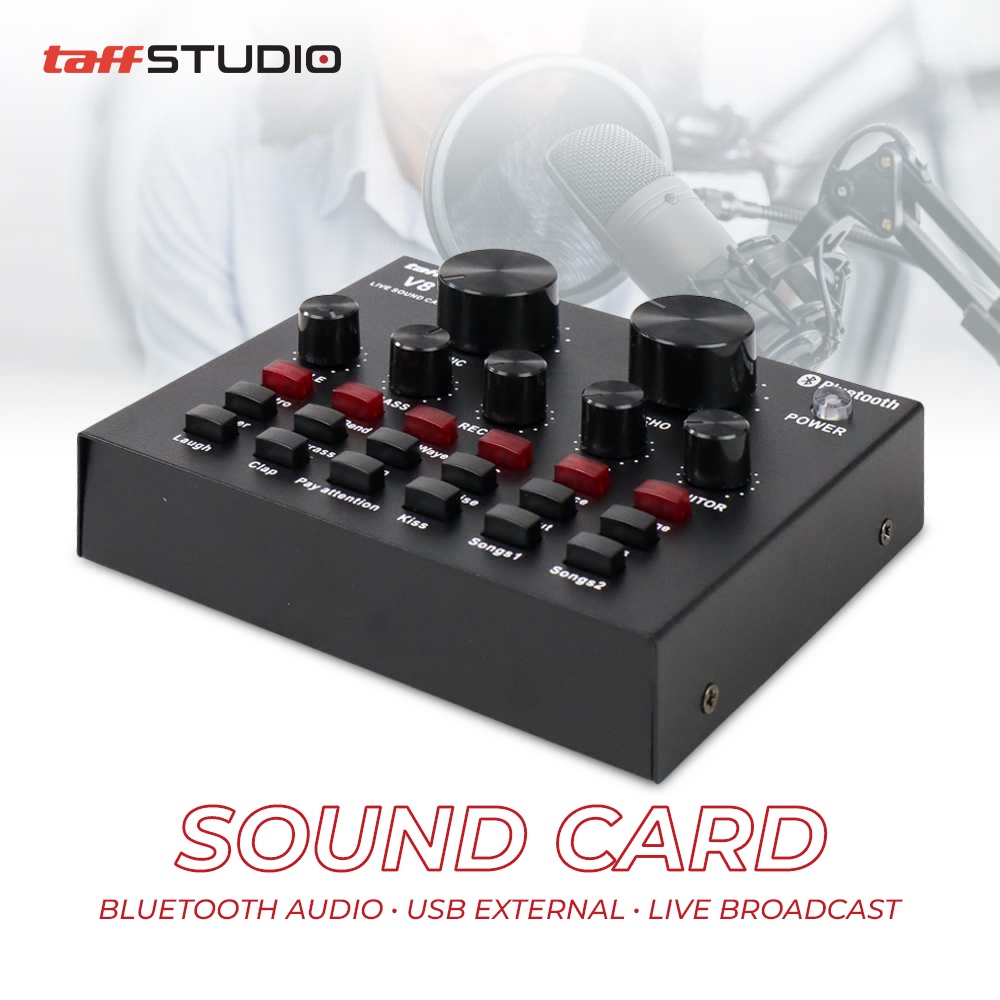 PROMO TaffSTUDIO Bluetooth Audio USB External Sound Card Live Broadcast - V8 Kualitas Terbaik