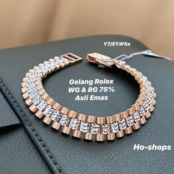 Gelang Rolex RG & WG Kadar 75% Asli Emas