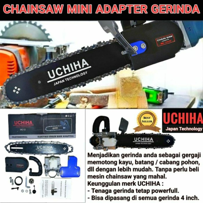 (Good) UCHIHA Gergaji mini gerinda tangan / Adaptor chainsaw konverter adapter gerinda / Chainsaw