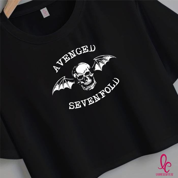 Ladiescuties Kaos Crop Top Avenged sevenfold Wanita T-shirt lengen pendek Hitam Katun Kerah