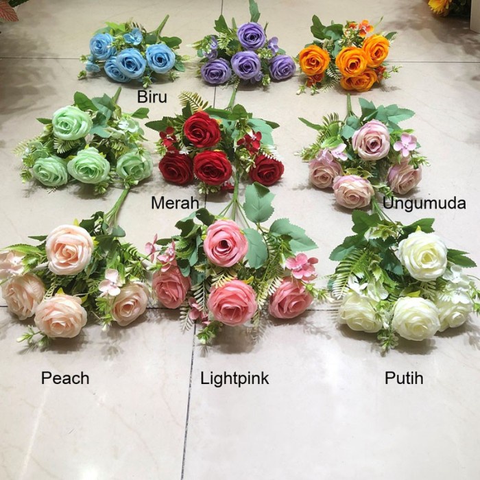 BUNGA MAWAR PLASTIK 4 KUNTUM ROSE ARTIFICIAL BUNGA PALSU IMPORT