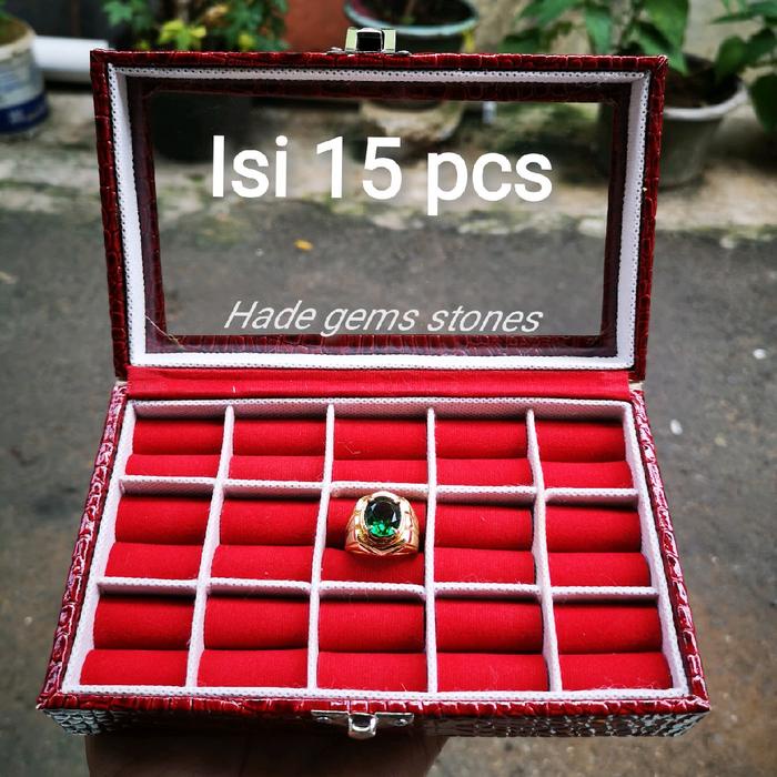JTTOP" KOTAK CINCIN BATU AKIK ISI 15 PCS TUTUP KACA SUPER MEWAH