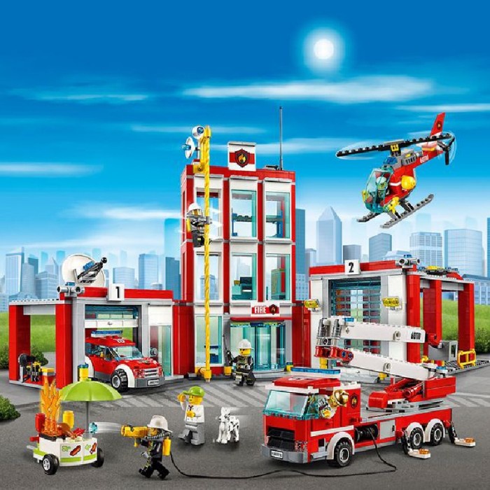 All Cities Fire Station Model Building Blocks Car Helicopter