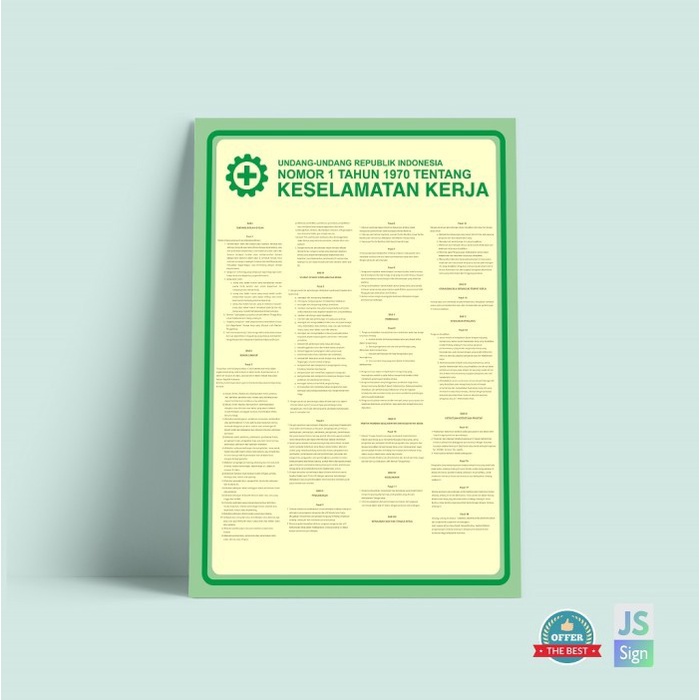 (Good) Poster Safety K3 Keselamatan Kerja UU no.1 tahun 1970 Ukuran A2