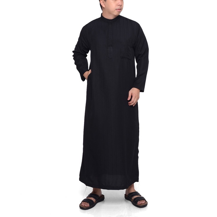 Jubah Gamis Pria Saudi Hitam Polos Lengan Panjang Premium