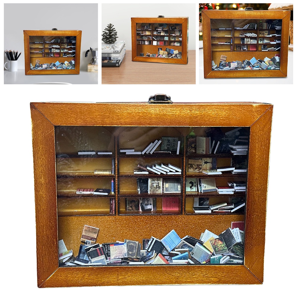 Shake Away Your Anxiety Anti Anxiety Wooden Bookshelf Display Case Stress Reliever Miniature Book Di