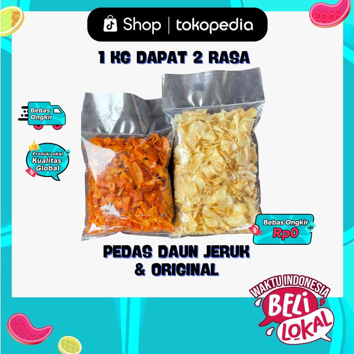 

500Gram Keripik Kriwil Pedas Daun Jeruk & Keripik Kriwil Original 500 Gram Keripik Kriwil Sari Asih