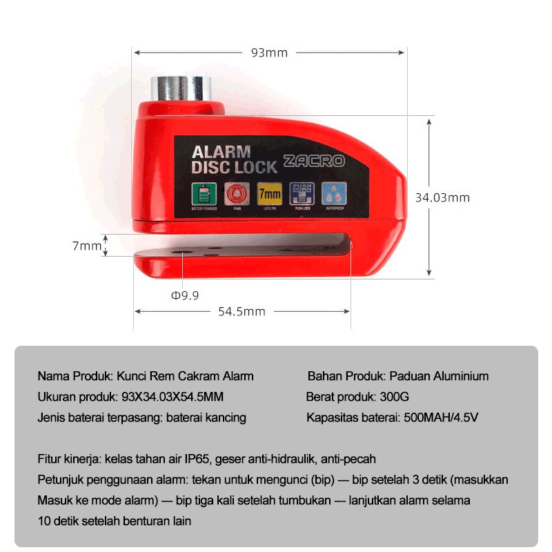 Kunci gembok pengaman alarm cakram disc lock motor Gembok Cakram Alarm Disc Lock Kunci Alarm Gembok