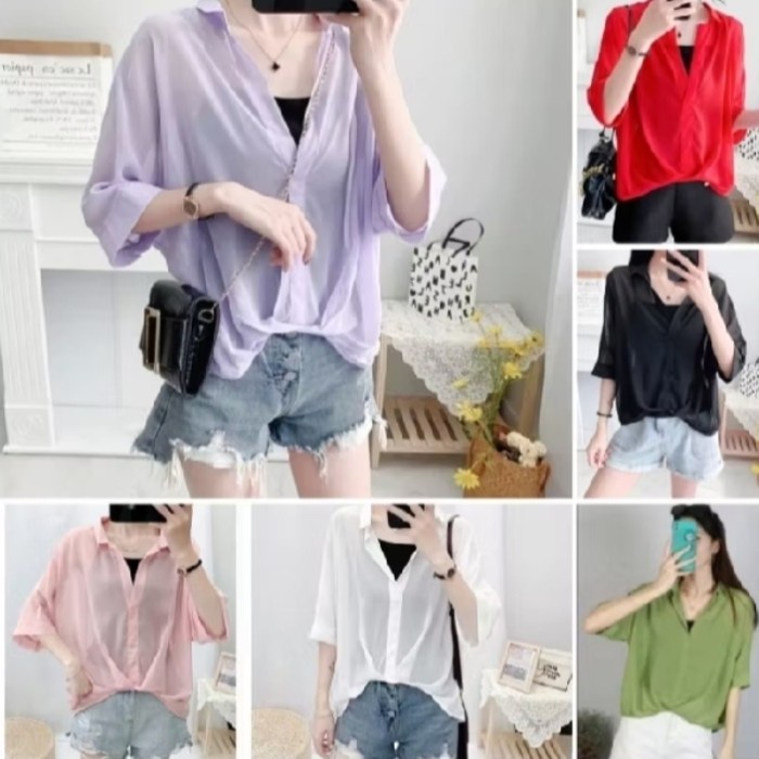 Blouse Wanita Korean Style Atasan Model Polos Oversize Bahan Sifon
