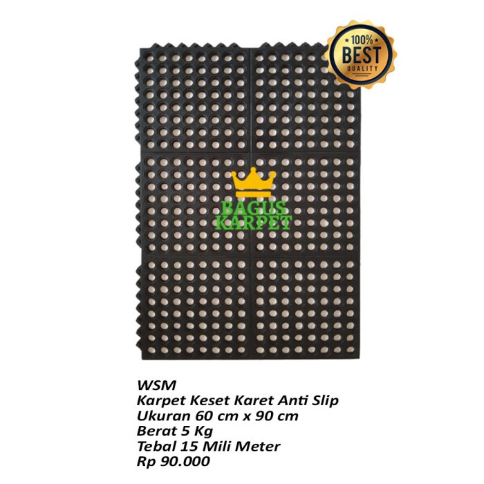 Keset Karpet Karet Anti Slip Kamar Mandi Wsm Uk. 60 X 90 Cm Tbl 15 Mm