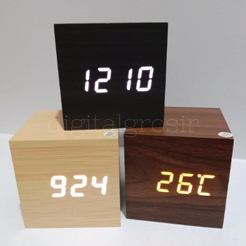 Jam Kayu Digital Led Meja /Wooden Clock Digital Led