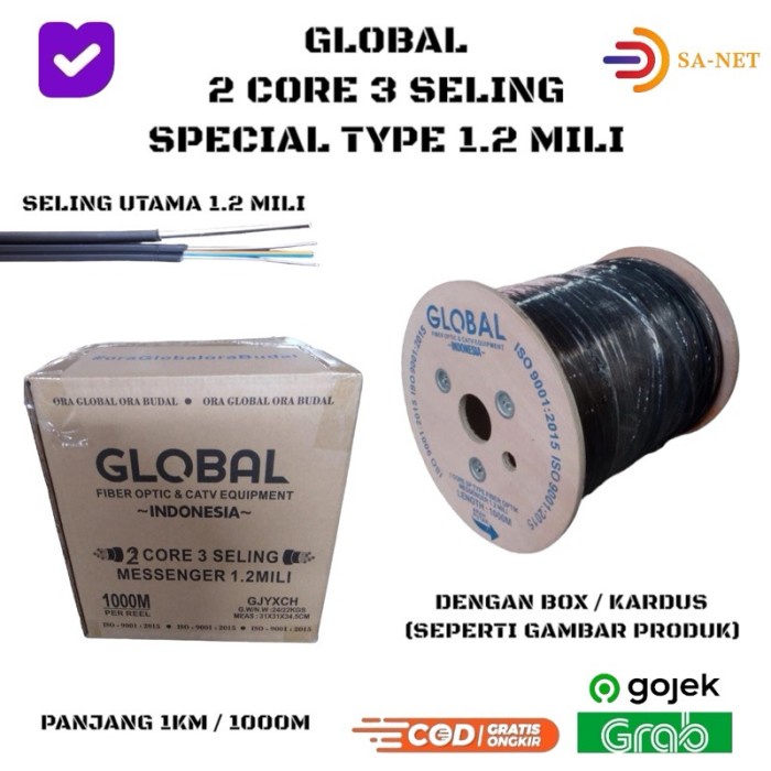 Global 2 Core 3 Seling 1Km / 1000M - Dropcore Kabel Fo Fiber Optic