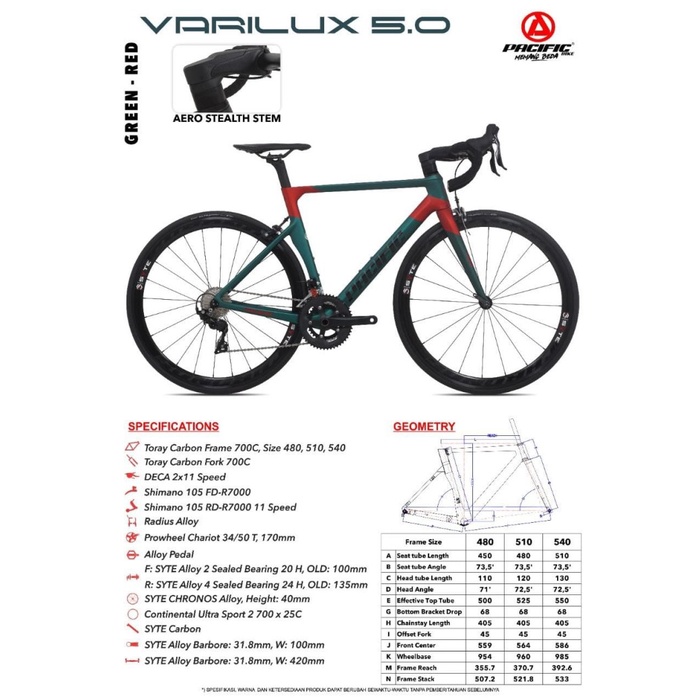 Terhemat Sepeda Balap / Road Bike Carbon Pacific Varilux 5.0 - Extra Bonus
