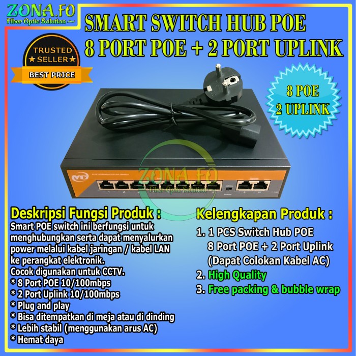 Switch Hub Poe 8+2 Port Uplink Switch Poe 8 Port + 2 Port Uplink