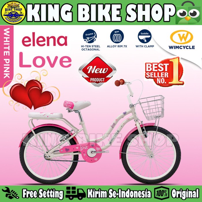 Sepeda Anak Perempuan WIMCYCLE ELENA LOVE Keranjang Ukuran 20 Inch Usia 8-12 Tahun Kode 1221