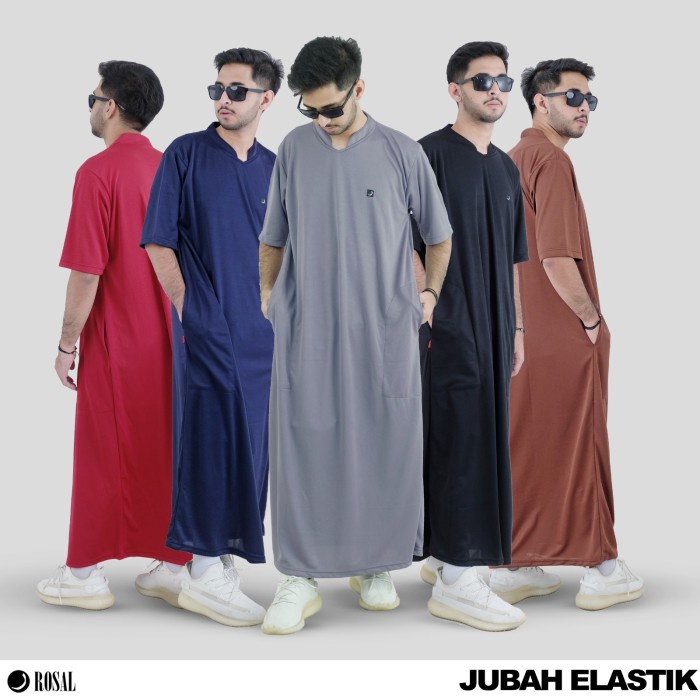 Jubah Elastik ROSAL - Jubah gamis pria lengan pendek lentur dan ringan bahan kaos jersey dry fit