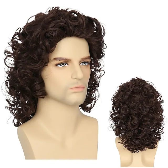 - Mode Coklat Alami Curl Rambut Palsu Wig Pendek Untuk Pria