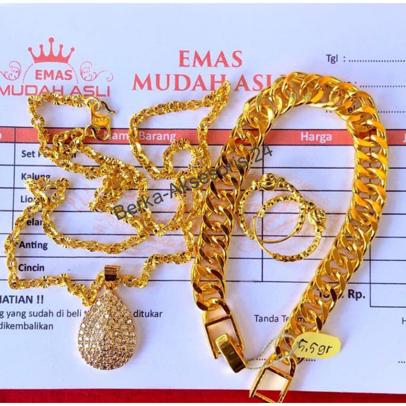 accDKI- Set perhiasan liontin permata,emas murni 24k,asli emas muda (free surat)