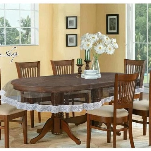 DISKON BESAR taplak meja makan 8 kursi transparan bentuk oval renda/taplak meja oval/taplak meja