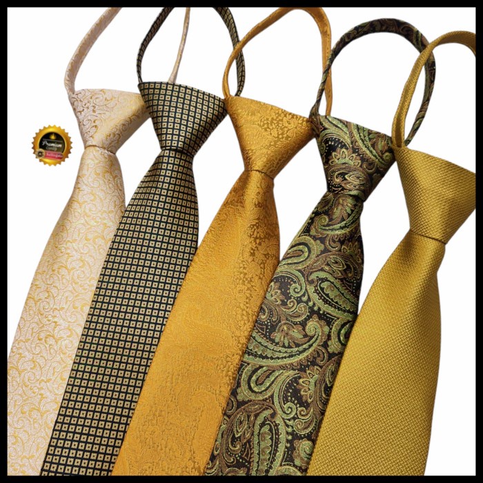 Dasi instan gold polos dasi kantor pria dasi jadi siap pakai dasi gold