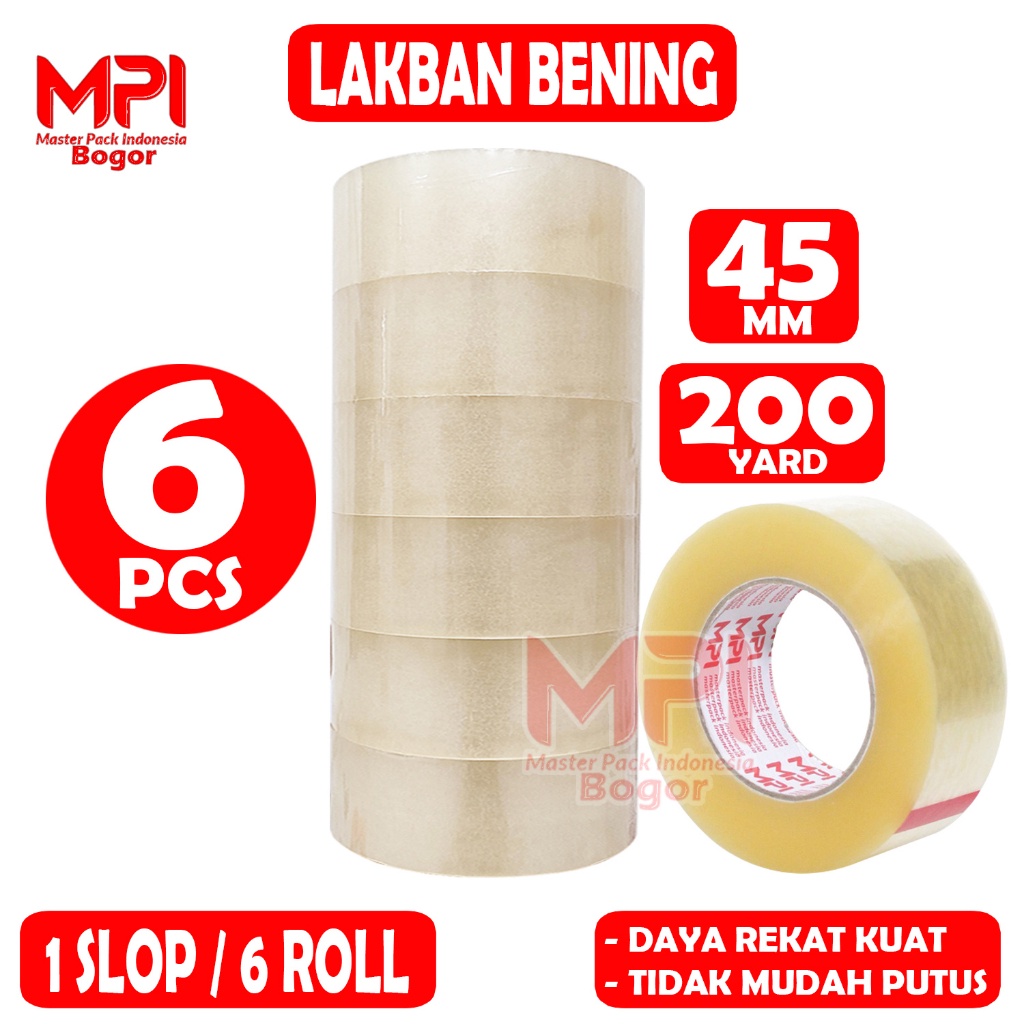 

6 PCS - Lakban Bening JUMBO MPI 45 mm x 200 Yard / Lakban Packing - Master Pack Indonesia Bogor