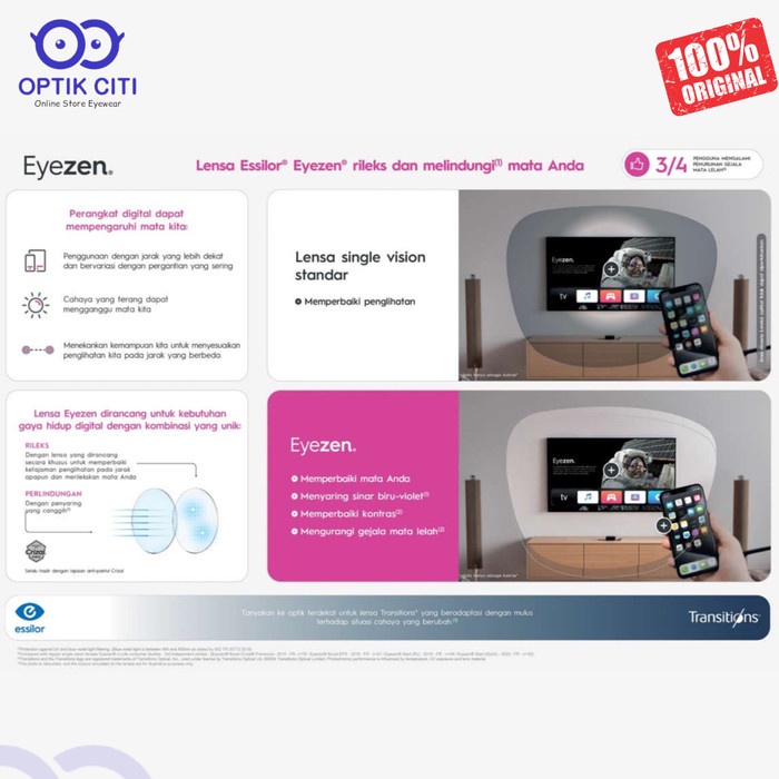 *TOP* LENSA KACAMATA ESSILOR EYEZEN TRANSITION GEN 8 ORIGINAL