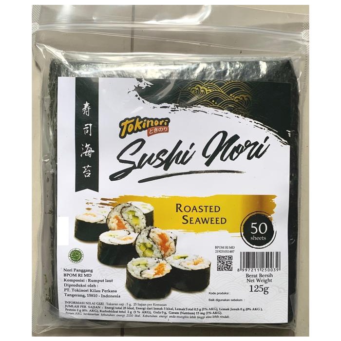 

terbaru !!! tokinori 50 sheet yaki sushi nori halal roasted seaweed 21x19 cm free packing dus+ buble