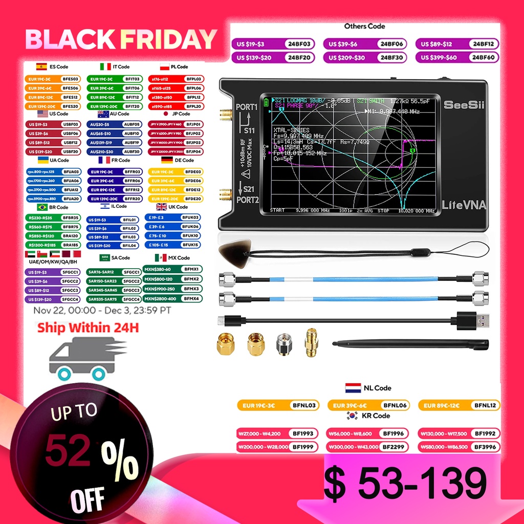 Upgraded 4Inch Nanovna Litevna Tinysa Ultra Vector Network Analyzer Hw Hf Vhf Uhf Swr Phase Delay