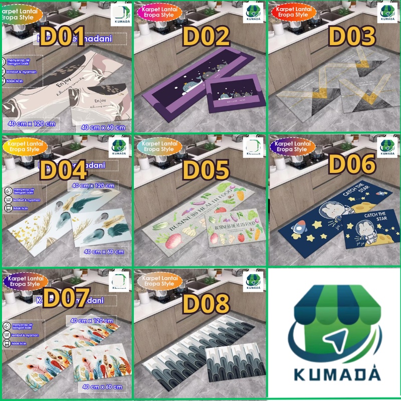 PRODUK TERBARU Keset Kaki Bermotif Anti Slip Mat 2pcs Keset Kamar Mandi Keset Dapur Keset Anti Slip