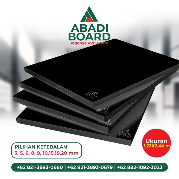 Abadi PVC Board/PVC foam Board 3MM Density Tinggi 0.65 Ukuran 1.22x2.44 Mtr Warna Hitam/Abu
