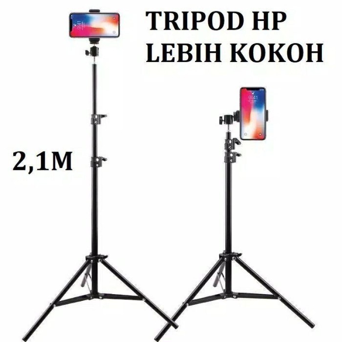 PROMO / Tripod 2.1 Meter Tripod Handphone Kamera Ring Light