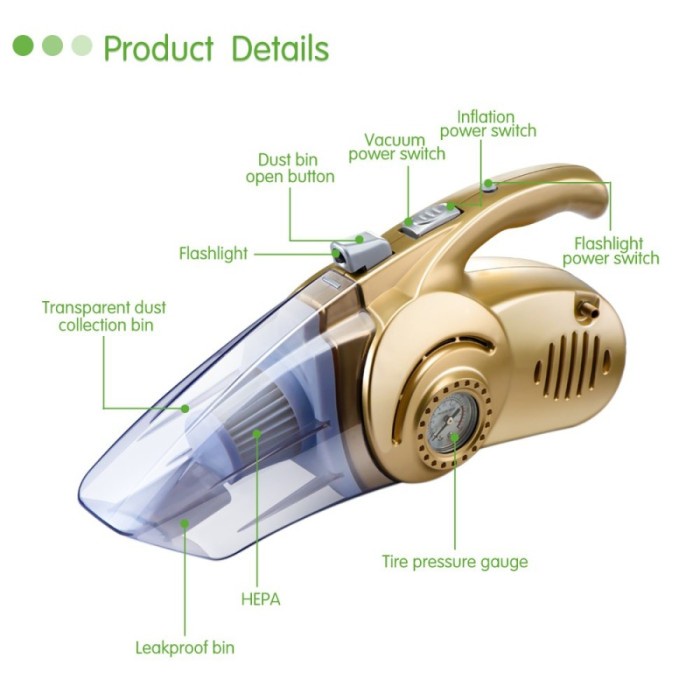 Car Vacuum Cleaner Penyedot Debu Pompa Angin Tekanan Ban Mobil Senter