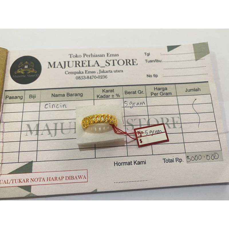 JelitaFash- Cincin wanita Emas 5 gram model rantai Free Surat