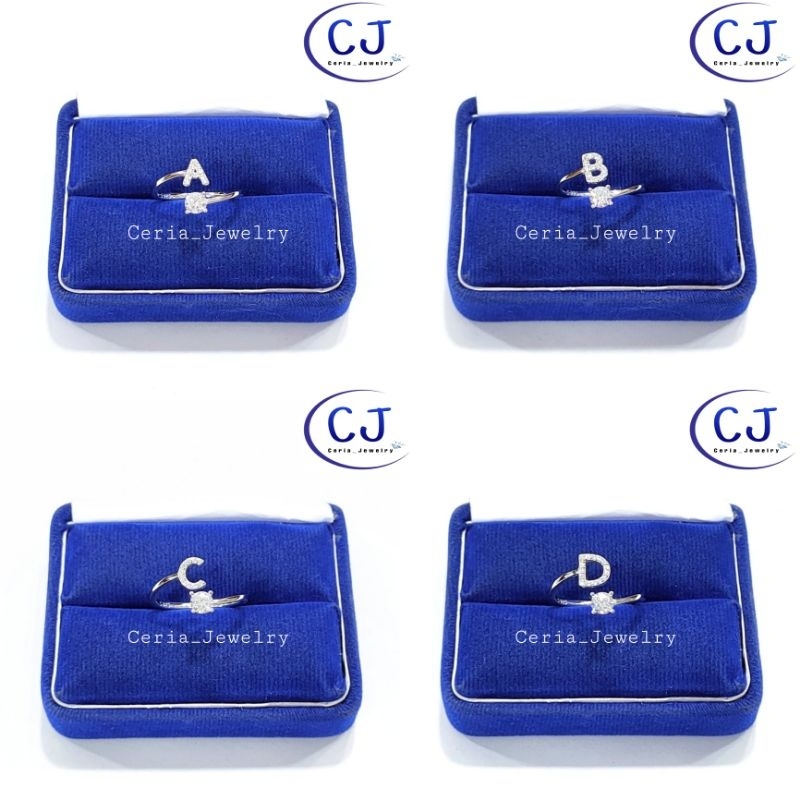 JelitaFash- Cincin Perak Asli Silver Wanita 925 Lapis Emas Putih Asli Model Nagita, Cincin Huruf Alf