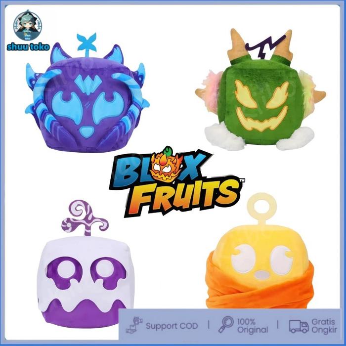 ReadyBloxs Fruits Plushie-Boneka Buah Blox Anime Game Plush Toy Fruit Leopard Pattern Box Plush Toy