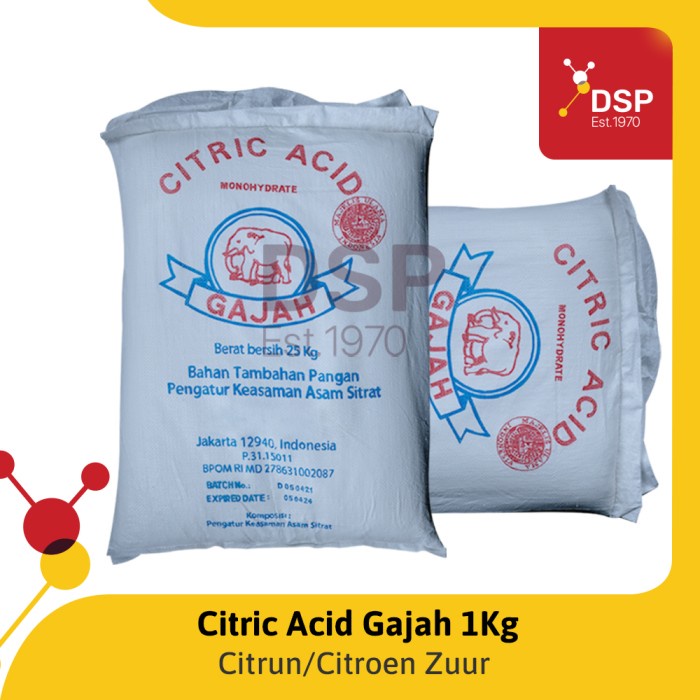 

Citric Acid atau Citrun Cap Gajah Ex. Lokal Food Grade 1 Kg
