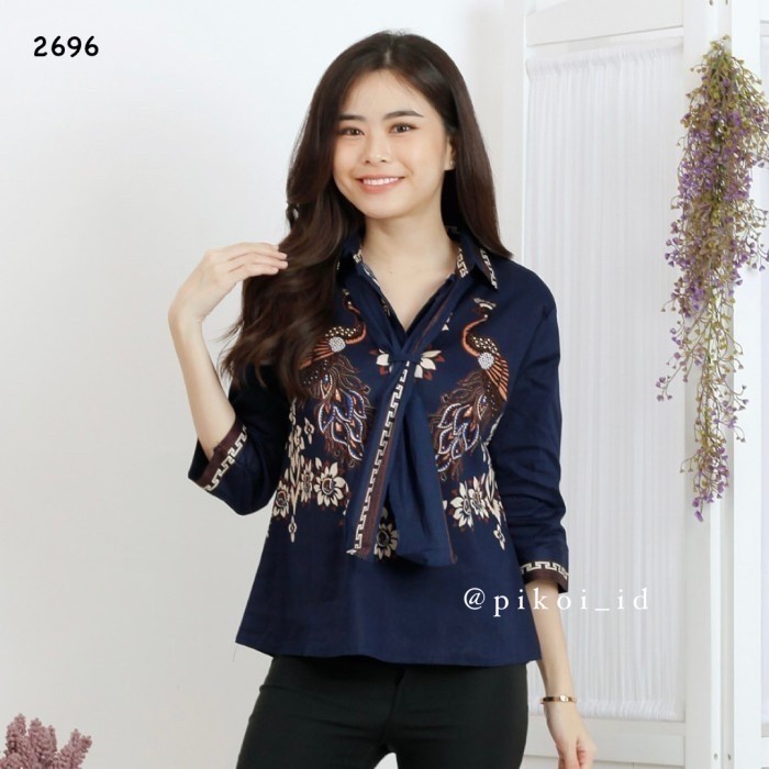 PREMIUM Atasan batik wanita modern / baju batik syal leher kerah dasi batik