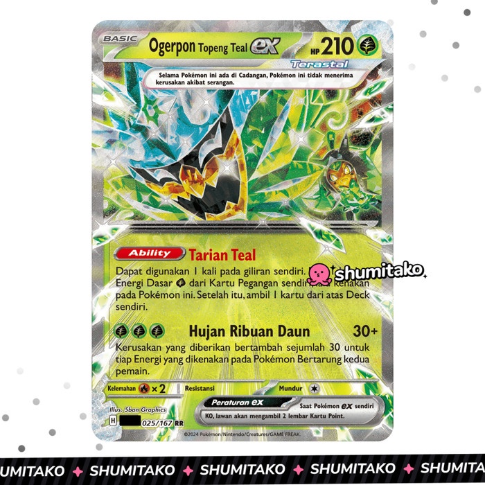 PREMIUM Kartu Pokemon TCG Indonesia Ogerpon Topeng Teal ex