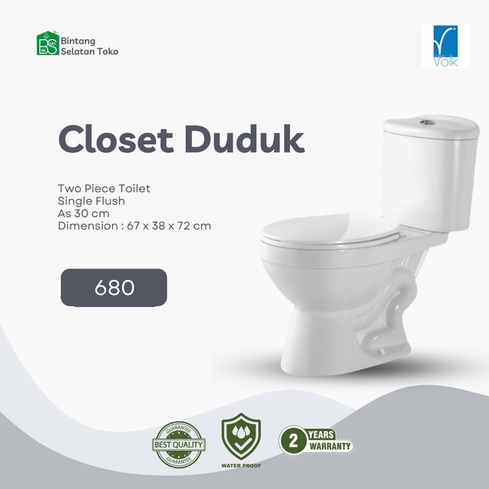 KLOSET DUDUK VOLK/ CLOSET TWO PIECE TOILET VOLK 680 MONOBLOK EKONOMIS