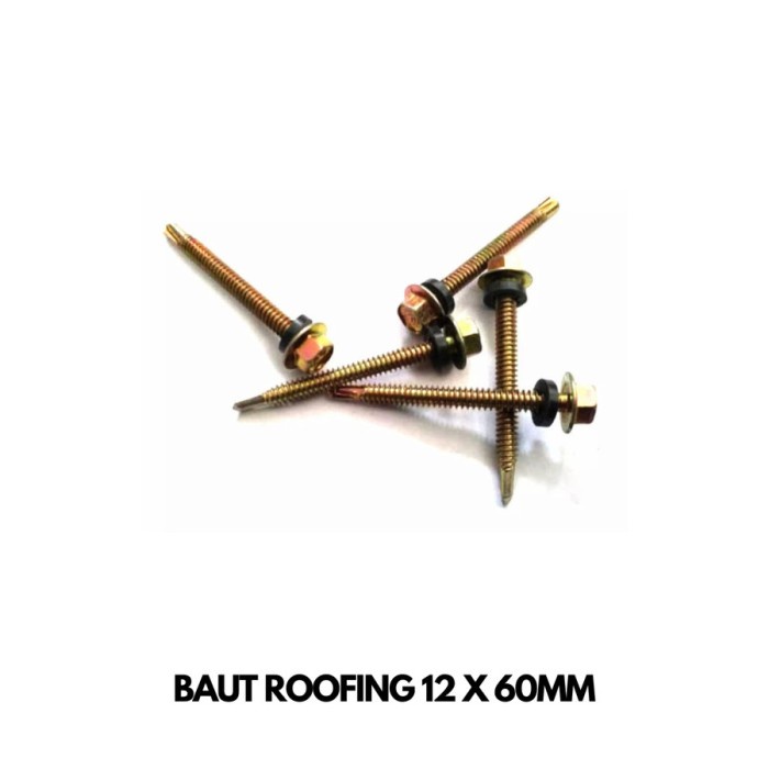 50Pcs Baut Roofing Kuning 12x60mm 6cm Skrup Atap Spandek Baja Ringan