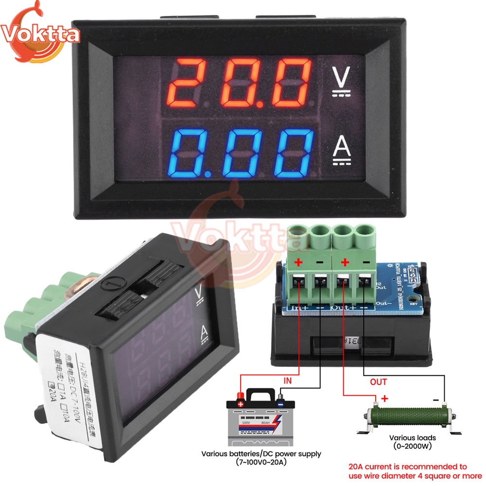 DC7-100V 20A 50A Mini Digital Voltmeter Ammeter DC Voltage Current Meter Detector Tester Monitor 0.2
