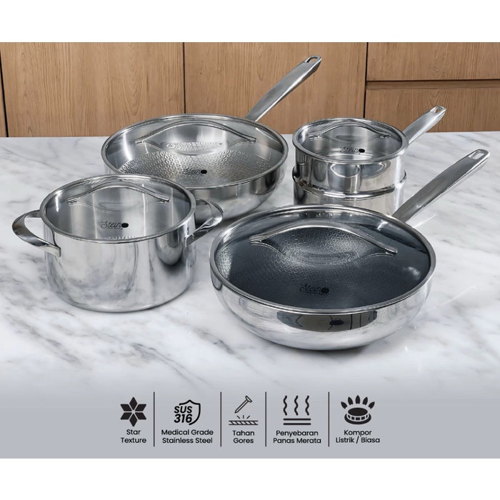 Steincookware Elite Clad Wajan Stainless Steel Wok Pan Series 28Cm / Wok Stainless 28Cm / Saucepan