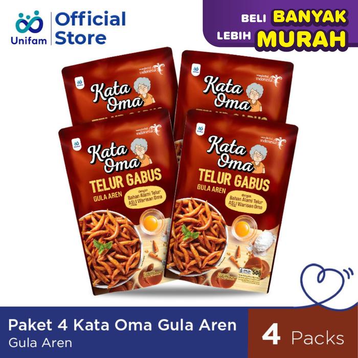

DISKON 4 PACK KATA OMA TELUR GABUS (TELUR ASIN + BALADO + KEJU + GULA AREN) - CEMILAN KUE GABUS