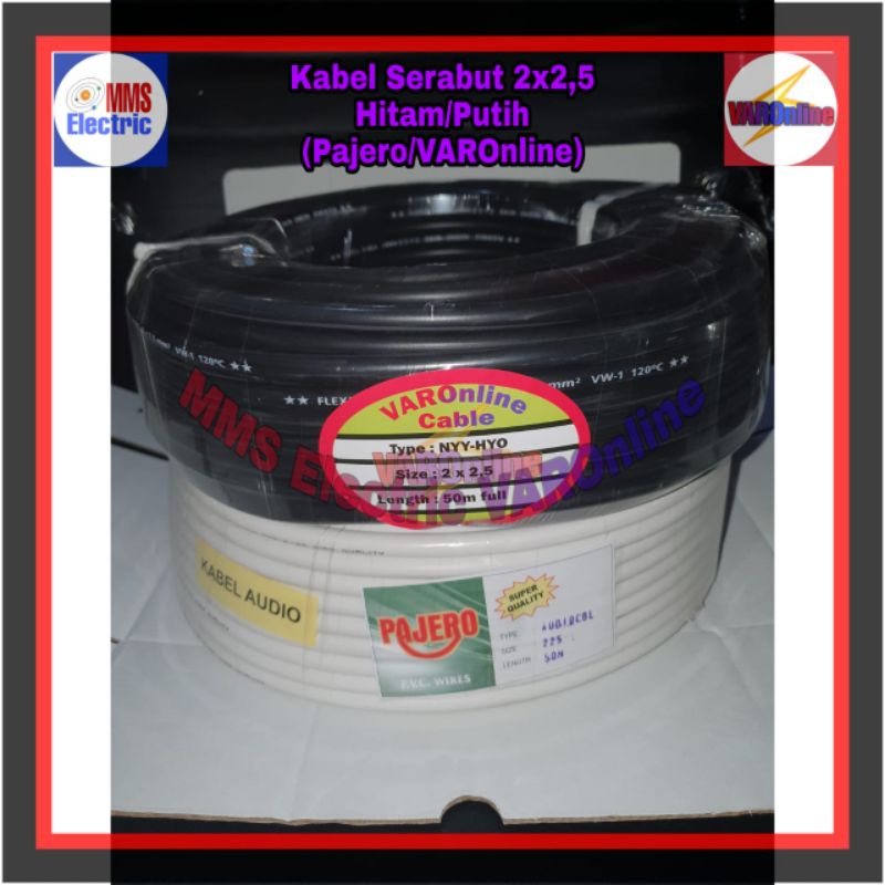 Kabel Serabut 2x2,5x50m Pajero Hitam/Putih