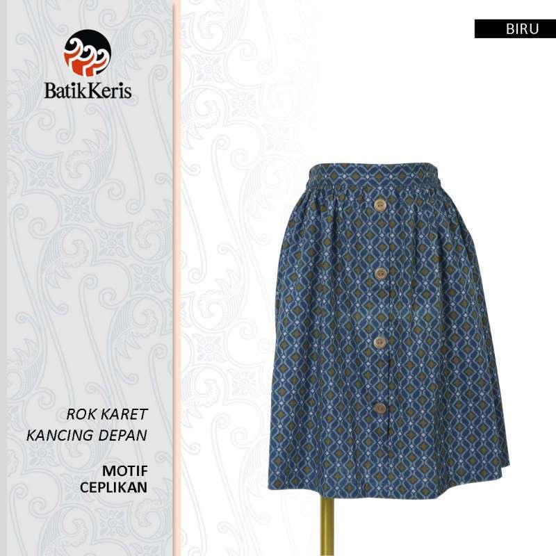 {{ Batik Keris Bawahan Rok Pendek Karet Ceplikan Warna Biru Ready }}