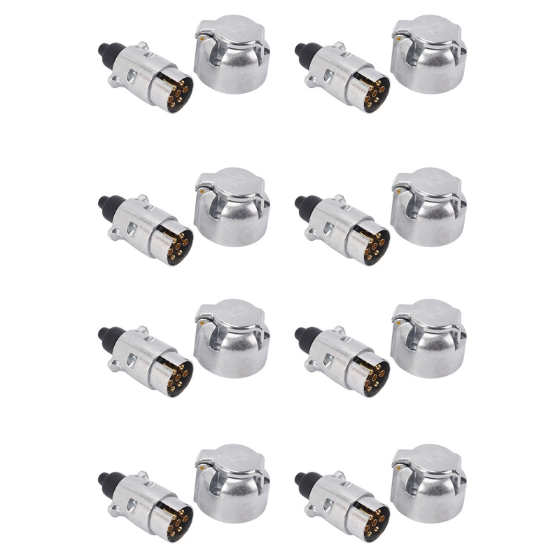 16X Trailer Accessories- 7 Pin Trailer Plug 12V Rv Sockets Towbar Towing 7Pin Metal Trailer